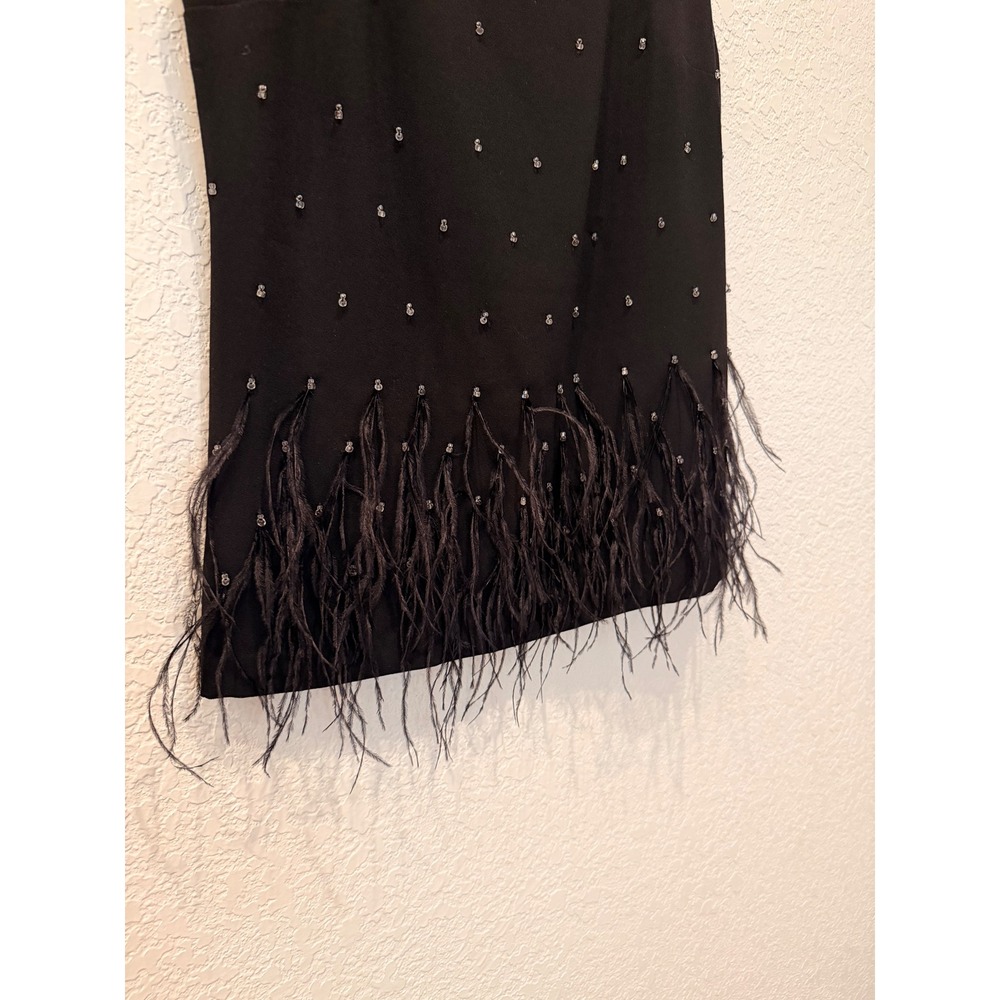 Ann Taylor Black Beaded Sleeveless Top Ostrich Feather Hem Tie Back Medium Glam - Picture 5 of 10